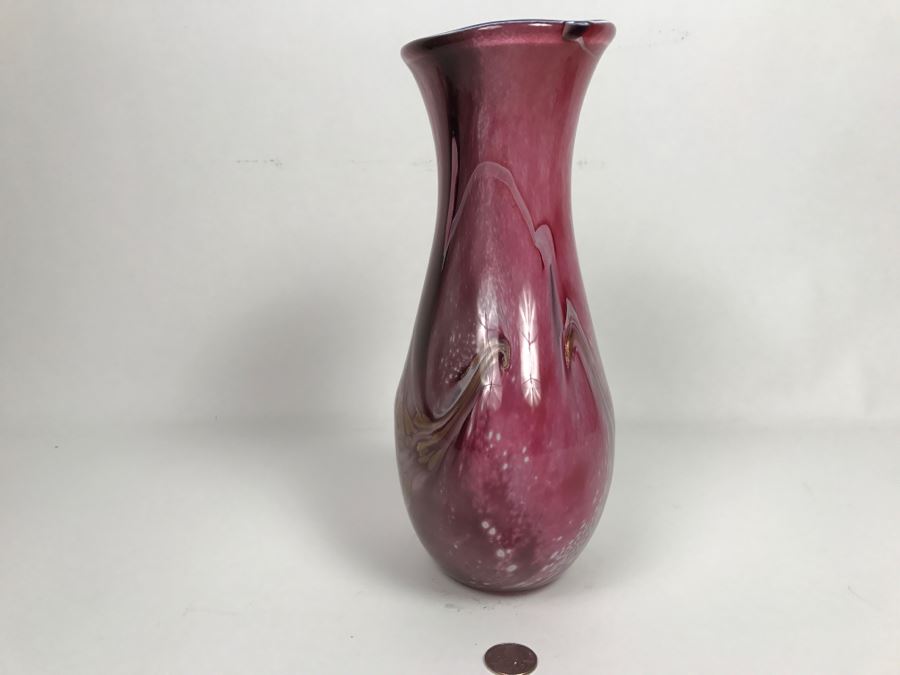 Signed Jean Michel Operto France Amethyst Art Glass Vase With Gold Inclusions [Photo 6]
