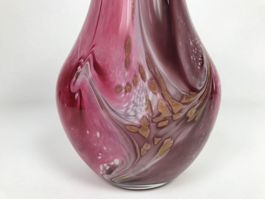 Signed Jean Michel Operto France Amethyst Art Glass Vase With Gold Inclusions [Photo 3]