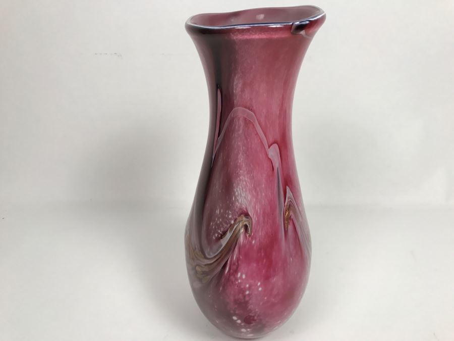 Signed Jean Michel Operto France Amethyst Art Glass Vase With Gold Inclusions [Photo 7]