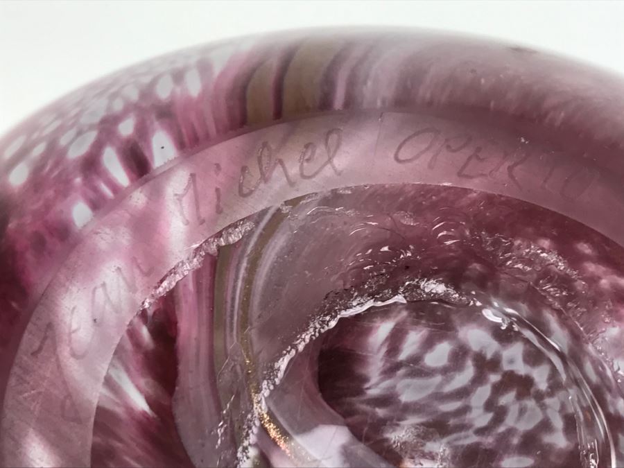 Signed Jean Michel Operto France Amethyst Art Glass Vase With Gold Inclusions [Photo 13]