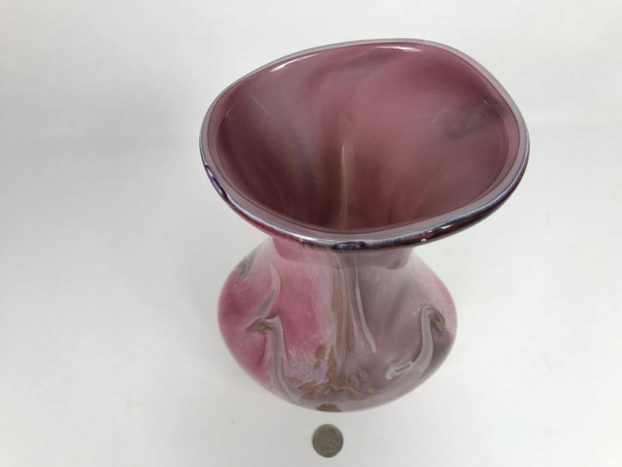 Signed Jean Michel Operto France Amethyst Art Glass Vase With Gold Inclusions [Photo 11]
