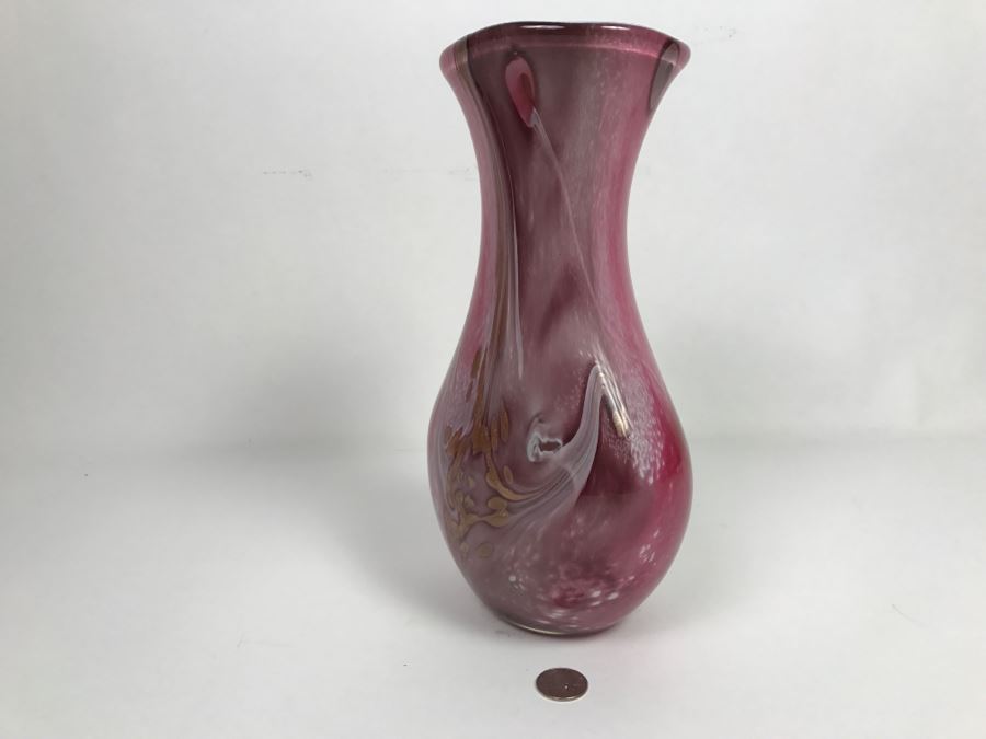 Signed Jean Michel Operto France Amethyst Art Glass Vase With Gold Inclusions [Photo 10]