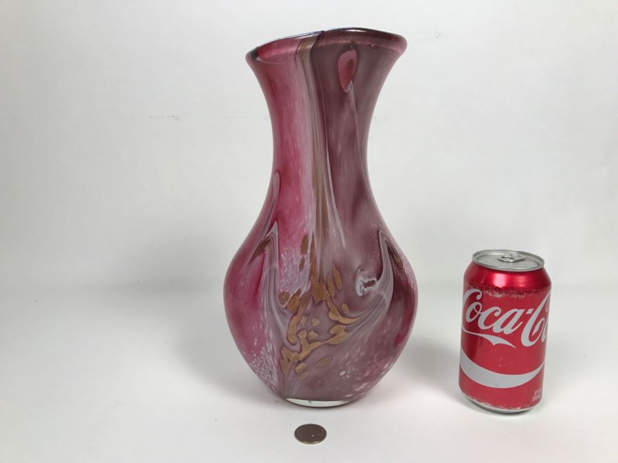 Signed Jean Michel Operto France Amethyst Art Glass Vase With Gold Inclusions [Photo 12]