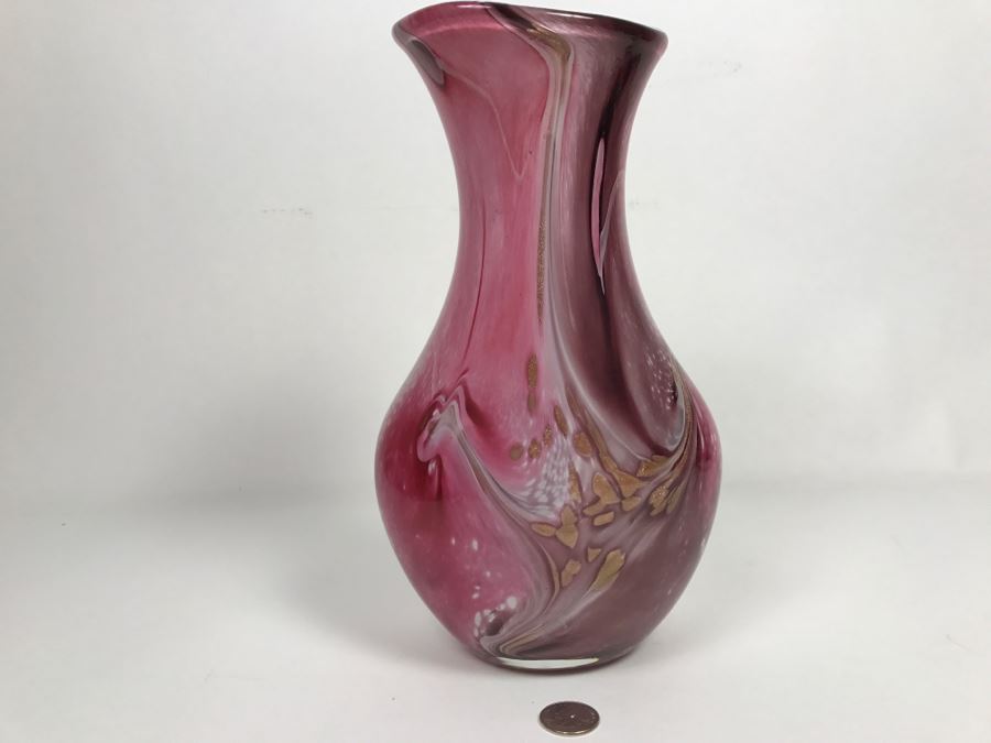 Signed Jean Michel Operto France Amethyst Art Glass Vase With Gold Inclusions [Photo 1]