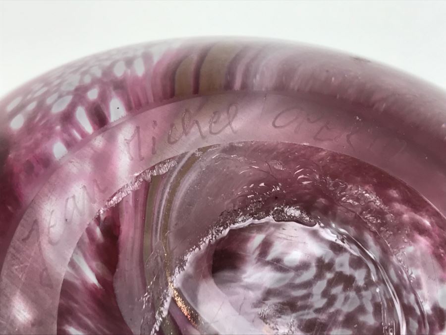 Signed Jean Michel Operto France Amethyst Art Glass Vase With Gold Inclusions [Photo 14]