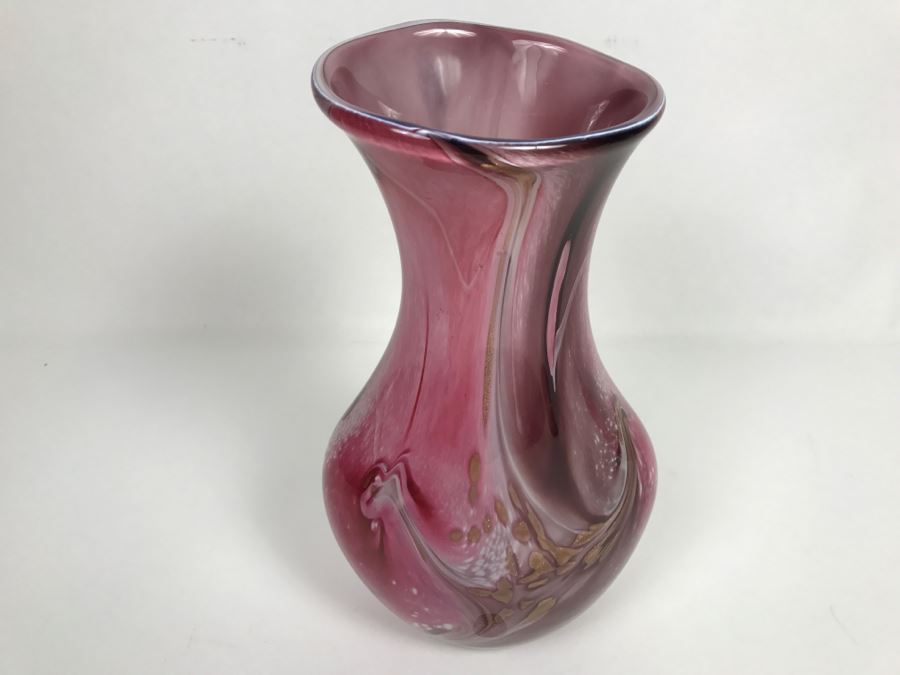 Signed Jean Michel Operto France Amethyst Art Glass Vase With Gold Inclusions [Photo 5]