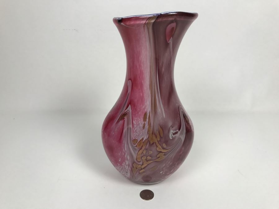 Signed Jean Michel Operto France Amethyst Art Glass Vase With Gold Inclusions [Photo 9]