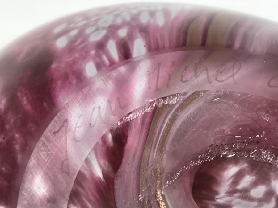 Signed Jean Michel Operto France Amethyst Art Glass Vase With Gold Inclusions [Photo 15]
