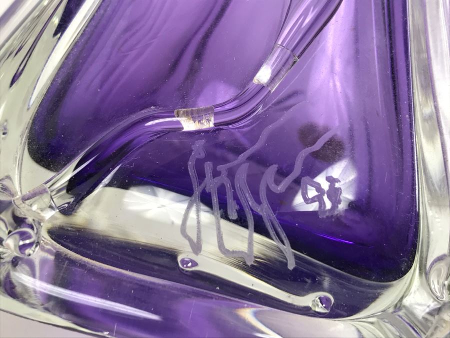 Stunning Signed Amethyst Art Glass Vase Signature Illegible [Photo 2]