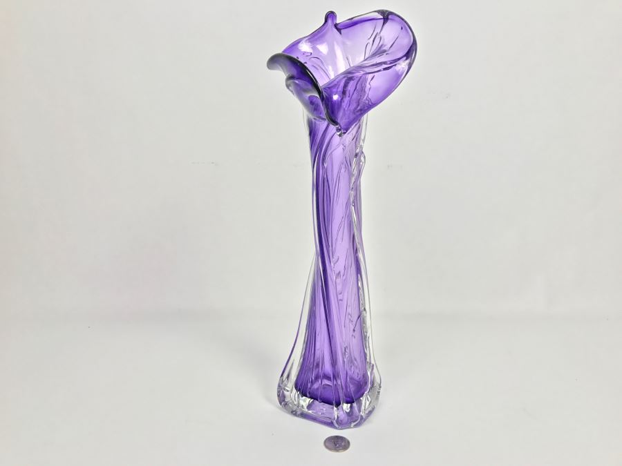 Stunning Signed Amethyst Art Glass Vase Signature Illegible [Photo 1]