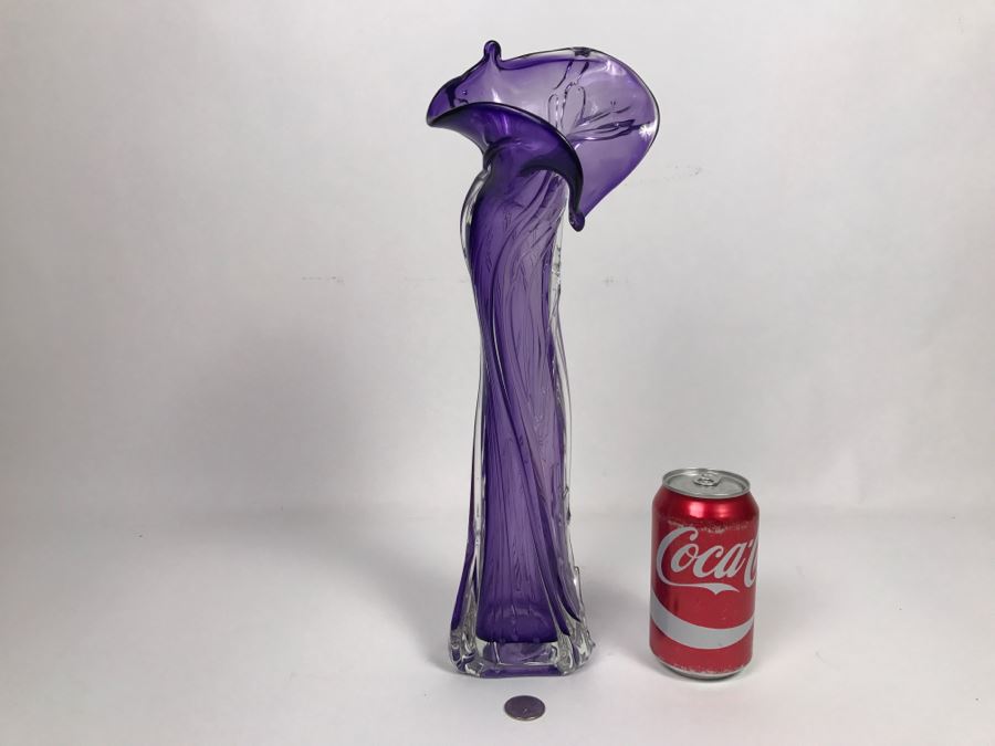 Stunning Signed Amethyst Art Glass Vase Signature Illegible [Photo 3]