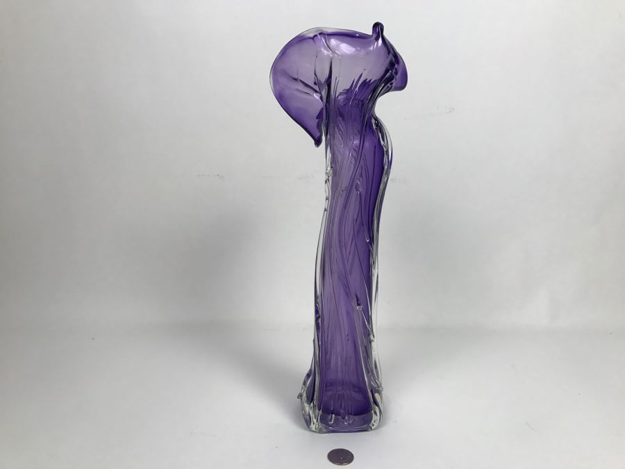 Stunning Signed Amethyst Art Glass Vase Signature Illegible [Photo 14]