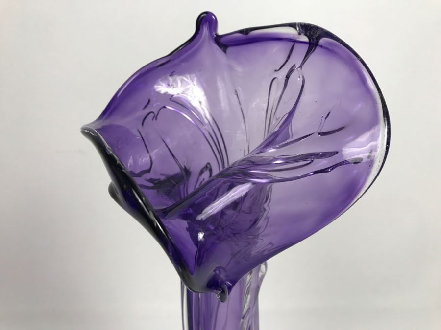 Stunning Signed Amethyst Art Glass Vase Signature Illegible [Photo 6]