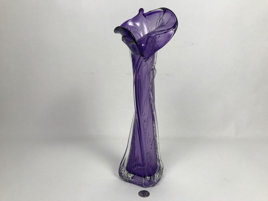Stunning Signed Amethyst Art Glass Vase Signature Illegible [Photo 4]