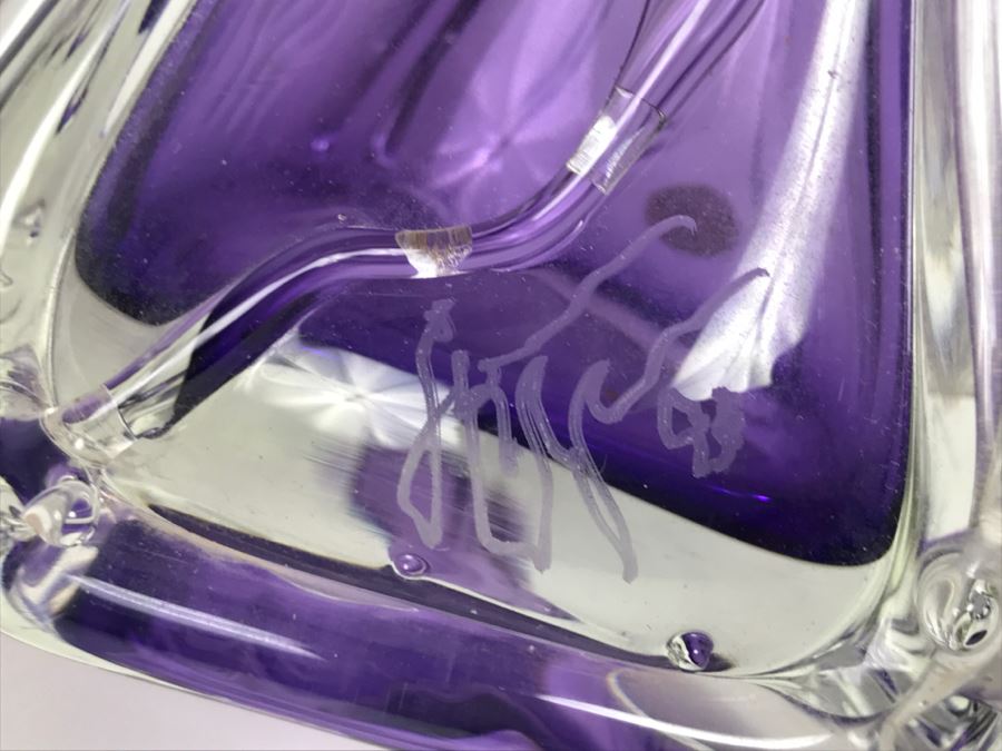 Stunning Signed Amethyst Art Glass Vase Signature Illegible [Photo 16]