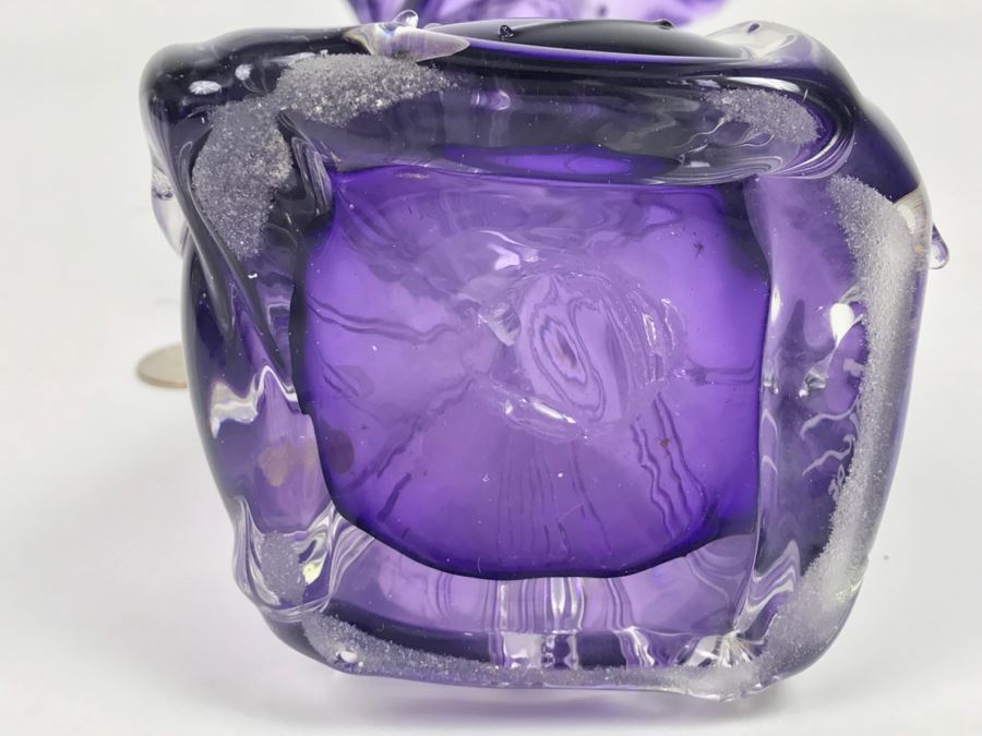 Stunning Signed Amethyst Art Glass Vase Signature Illegible [Photo 19]