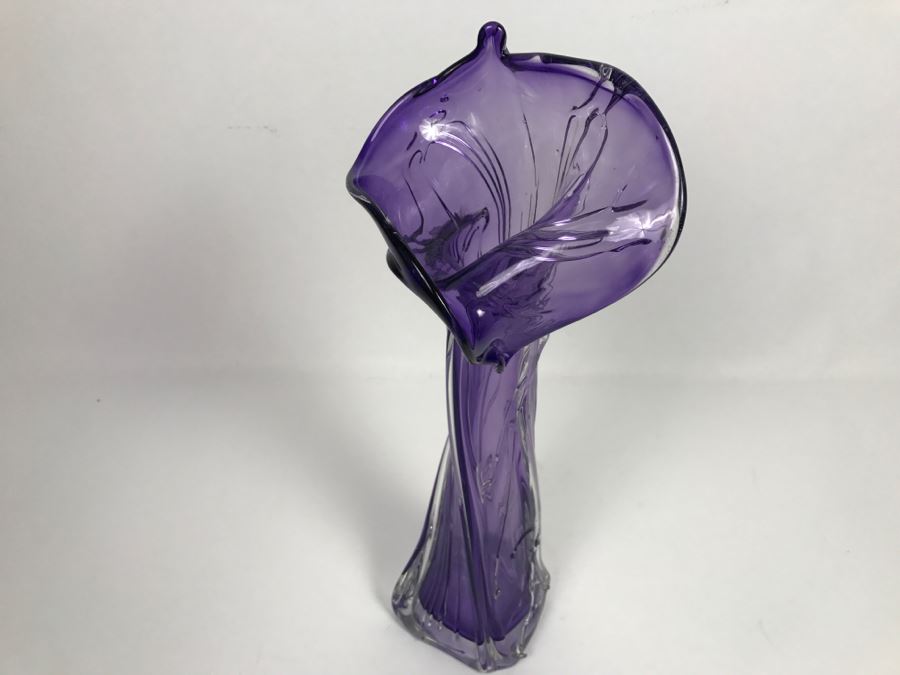 Stunning Signed Amethyst Art Glass Vase Signature Illegible [Photo 5]