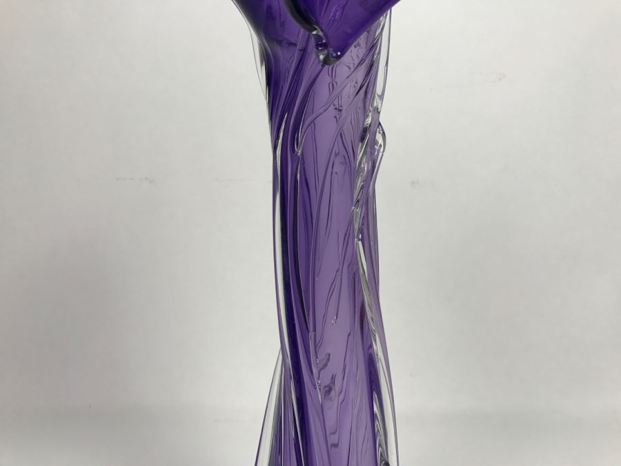 Stunning Signed Amethyst Art Glass Vase Signature Illegible [Photo 7]