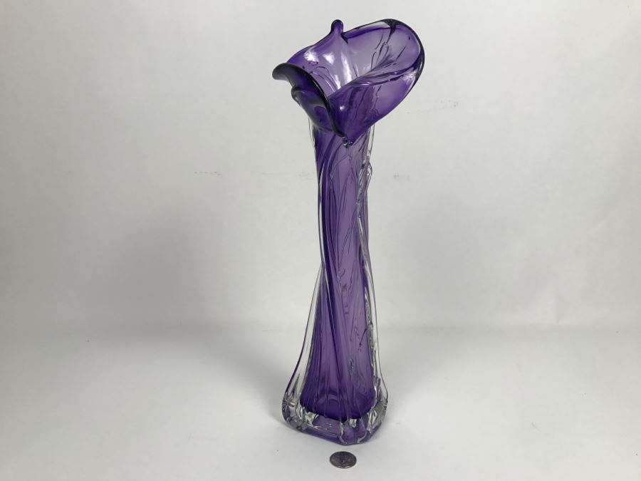 Stunning Signed Amethyst Art Glass Vase Signature Illegible [Photo 9]