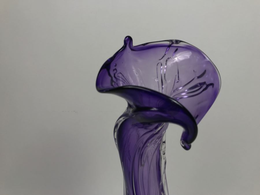 Stunning Signed Amethyst Art Glass Vase Signature Illegible [Photo 11]