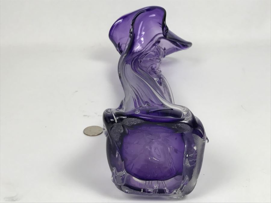 Stunning Signed Amethyst Art Glass Vase Signature Illegible [Photo 18]