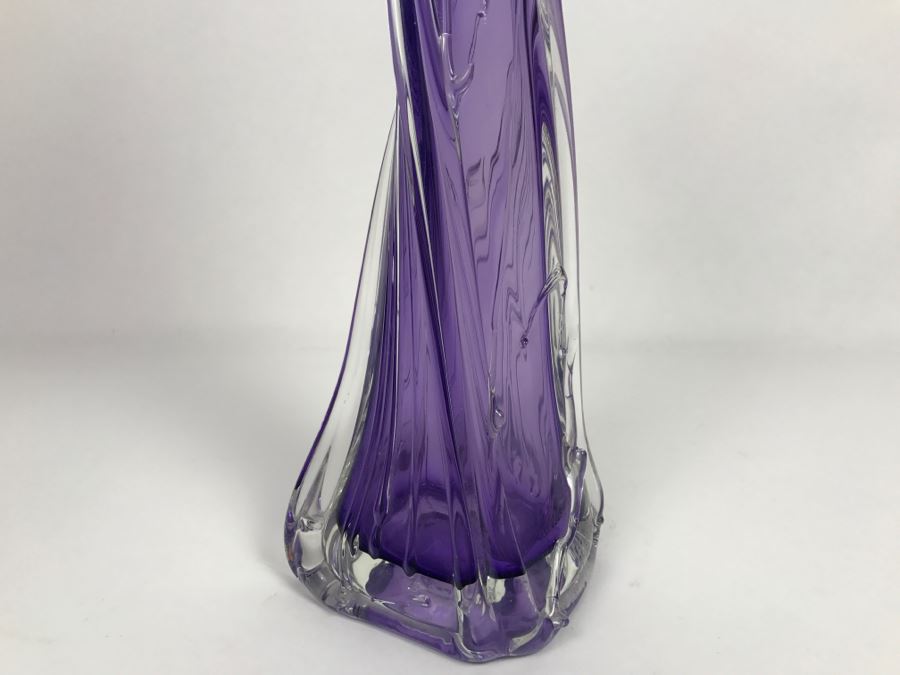 Stunning Signed Amethyst Art Glass Vase Signature Illegible [Photo 8]