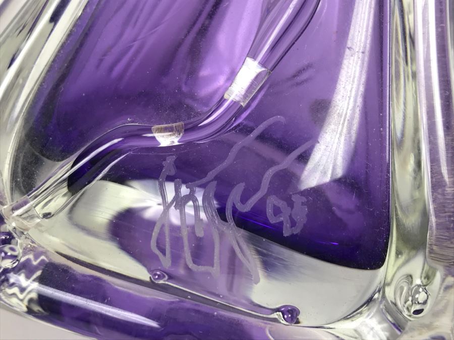 Stunning Signed Amethyst Art Glass Vase Signature Illegible [Photo 17]