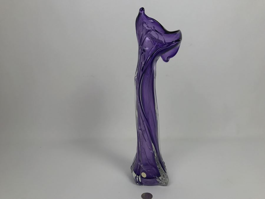 Stunning Signed Amethyst Art Glass Vase Signature Illegible [Photo 12]