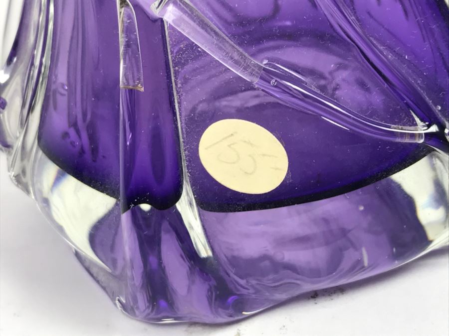 Stunning Signed Amethyst Art Glass Vase Signature Illegible [Photo 13]