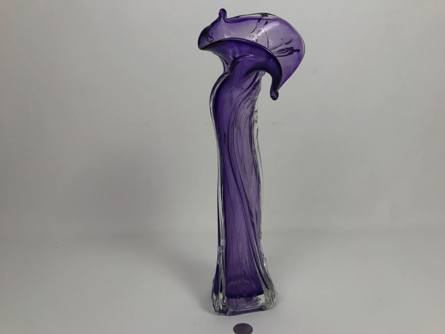 Stunning Signed Amethyst Art Glass Vase Signature Illegible [Photo 10]