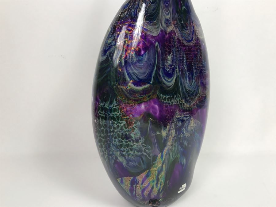 Stunning Vintage 2005 Signed Mark Sigafoos Art Glass Sculpture Amethyst With Luster Trails Tacoma Glassblowing Studio Estimate $300 [Photo 16]