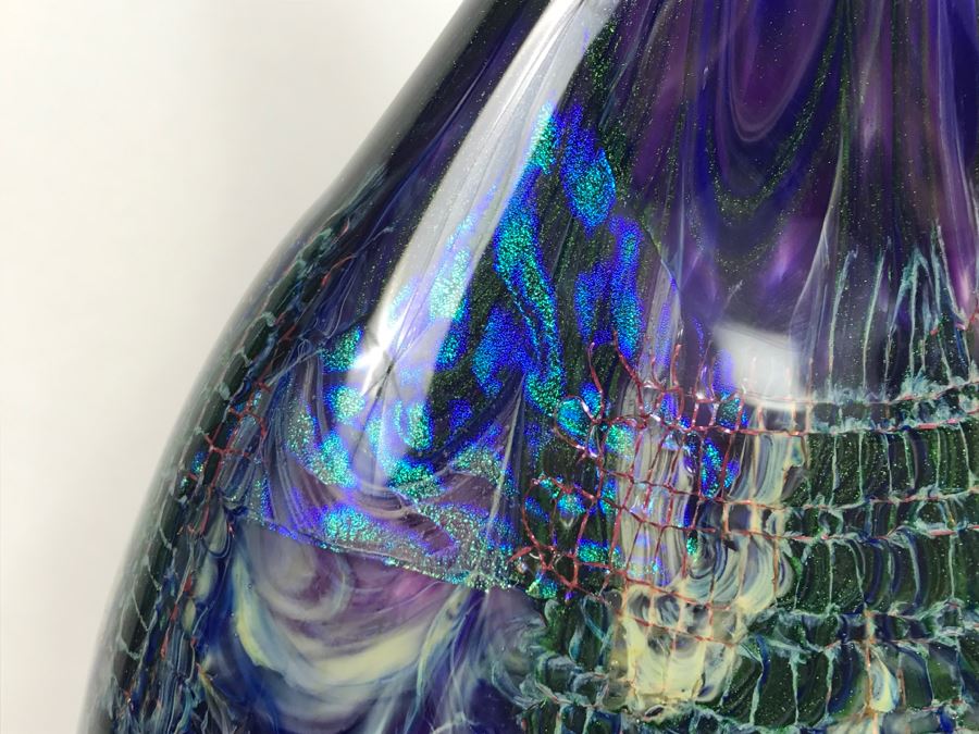 Stunning Vintage 2005 Signed Mark Sigafoos Art Glass Sculpture Amethyst With Luster Trails Tacoma Glassblowing Studio Estimate $300 [Photo 7]
