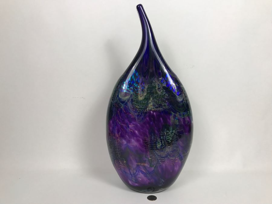Stunning Vintage 2005 Signed Mark Sigafoos Art Glass Sculpture Amethyst With Luster Trails Tacoma Glassblowing Studio Estimate $300 [Photo 3]