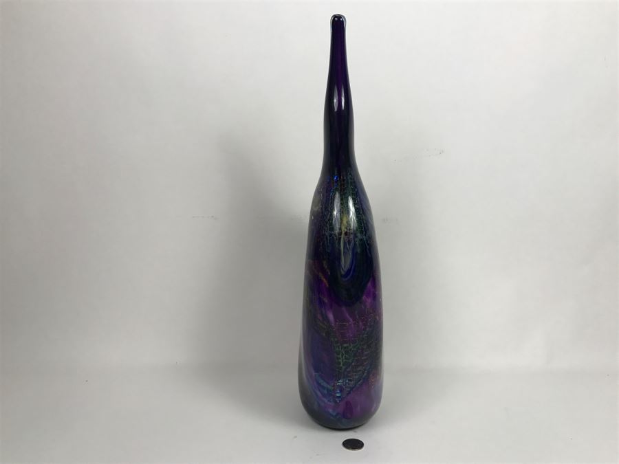 Stunning Vintage 2005 Signed Mark Sigafoos Art Glass Sculpture Amethyst With Luster Trails Tacoma Glassblowing Studio Estimate $300 [Photo 12]
