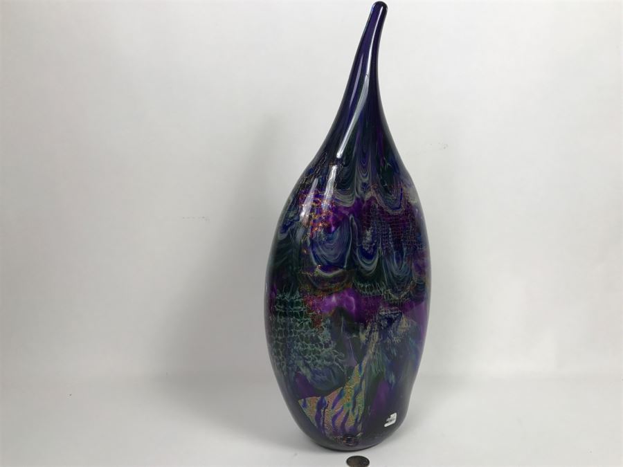 Stunning Vintage 2005 Signed Mark Sigafoos Art Glass Sculpture Amethyst With Luster Trails Tacoma Glassblowing Studio Estimate $300 [Photo 15]