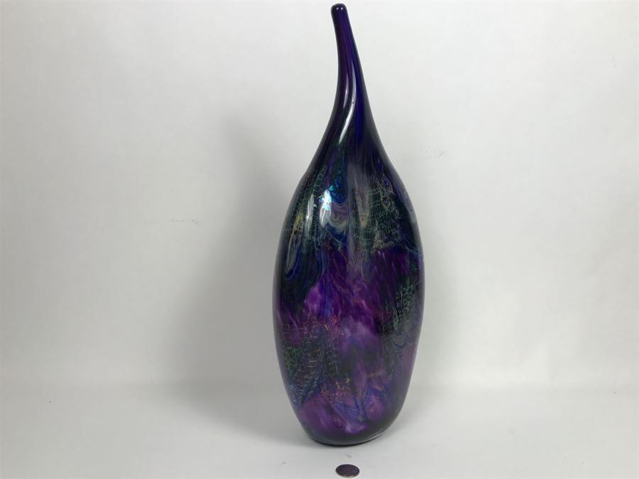 Stunning Vintage 2005 Signed Mark Sigafoos Art Glass Sculpture Amethyst With Luster Trails Tacoma Glassblowing Studio Estimate $300 [Photo 11]