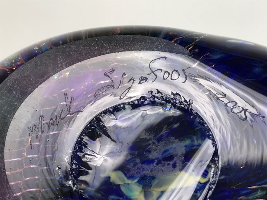 Stunning Vintage 2005 Signed Mark Sigafoos Art Glass Sculpture Amethyst With Luster Trails Tacoma Glassblowing Studio Estimate $300 [Photo 22]
