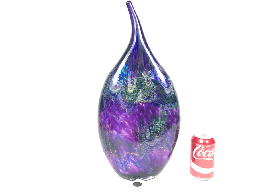 Stunning Vintage 2005 Signed Mark Sigafoos Art Glass Sculpture Amethyst With Luster Trails Tacoma Glassblowing Studio Estimate $300 [Photo 18]