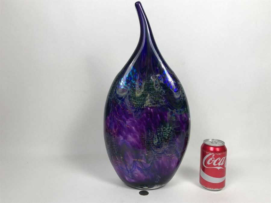 Stunning Vintage 2005 Signed Mark Sigafoos Art Glass Sculpture Amethyst With Luster Trails Tacoma Glassblowing Studio Estimate $300 [Photo 17]