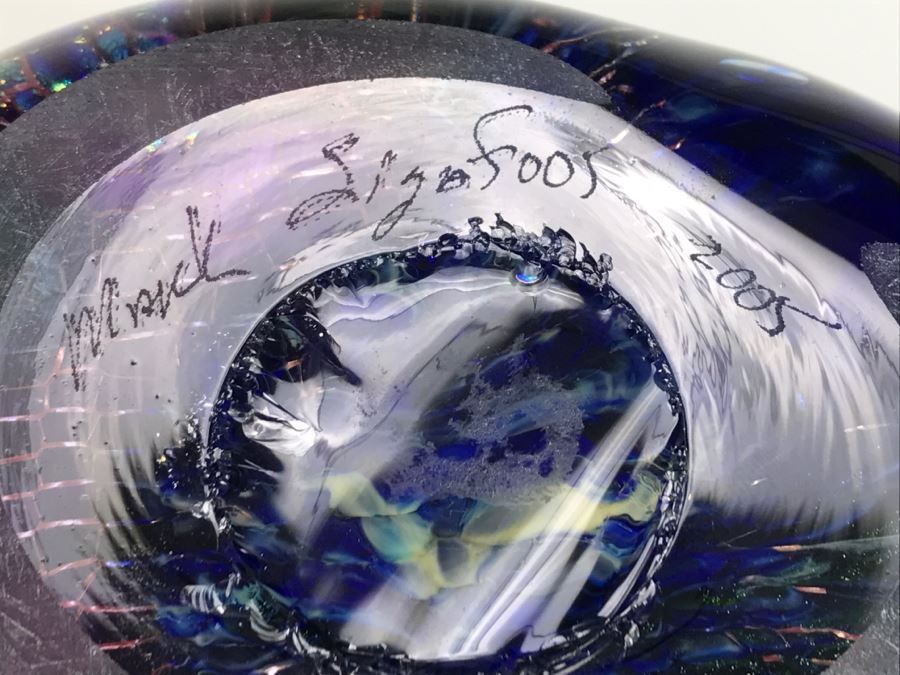 Stunning Vintage 2005 Signed Mark Sigafoos Art Glass Sculpture Amethyst With Luster Trails Tacoma Glassblowing Studio Estimate $300 [Photo 23]