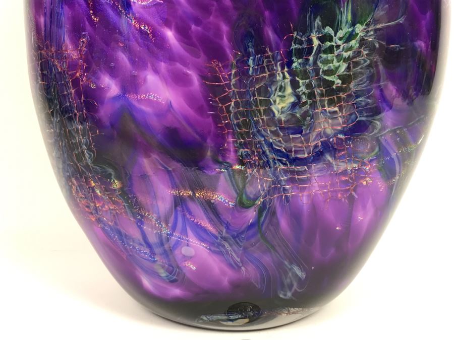 Stunning Vintage 2005 Signed Mark Sigafoos Art Glass Sculpture Amethyst With Luster Trails Tacoma Glassblowing Studio Estimate $300 [Photo 10]