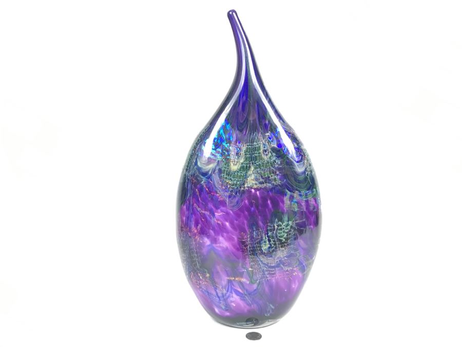 Stunning Vintage 2005 Signed Mark Sigafoos Art Glass Sculpture Amethyst With Luster Trails Tacoma Glassblowing Studio Estimate $300 [Photo 4]