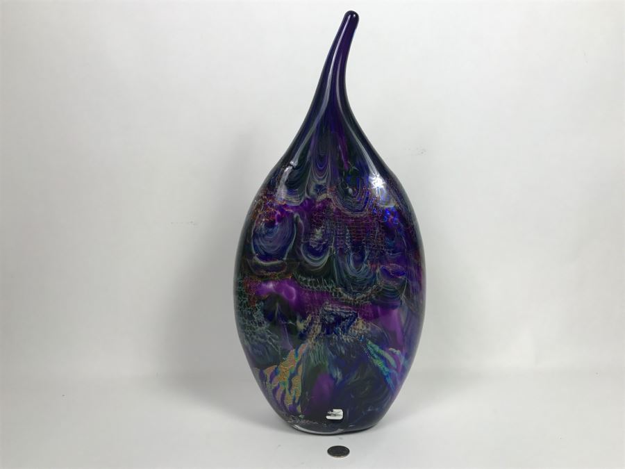 Stunning Vintage 2005 Signed Mark Sigafoos Art Glass Sculpture Amethyst With Luster Trails Tacoma Glassblowing Studio Estimate $300 [Photo 14]