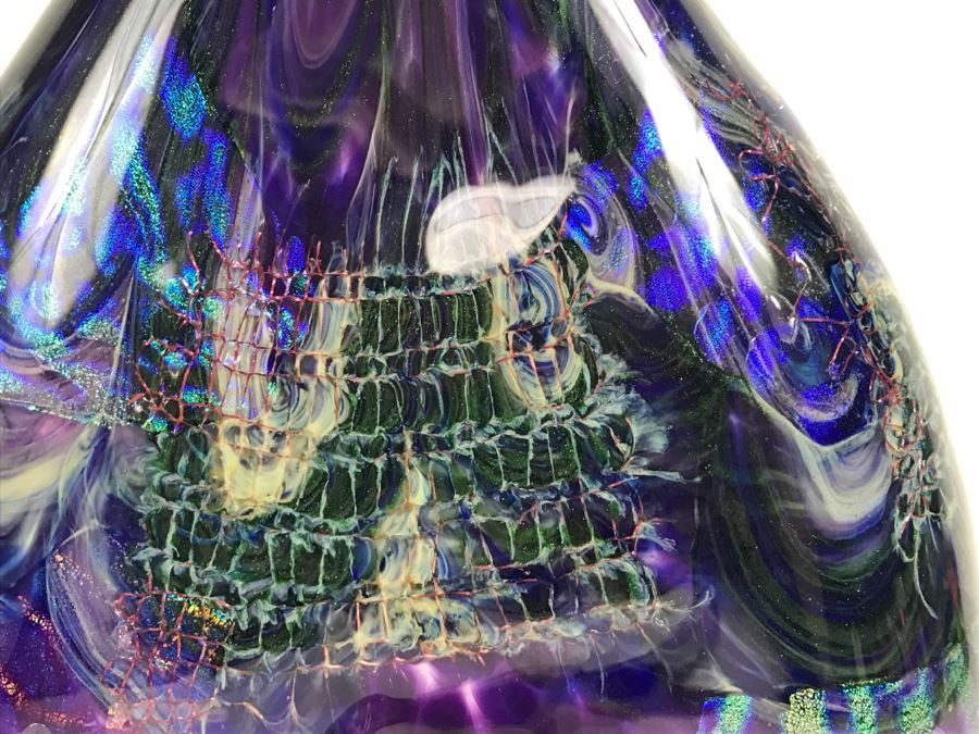 Stunning Vintage 2005 Signed Mark Sigafoos Art Glass Sculpture Amethyst With Luster Trails Tacoma Glassblowing Studio Estimate $300 [Photo 8]