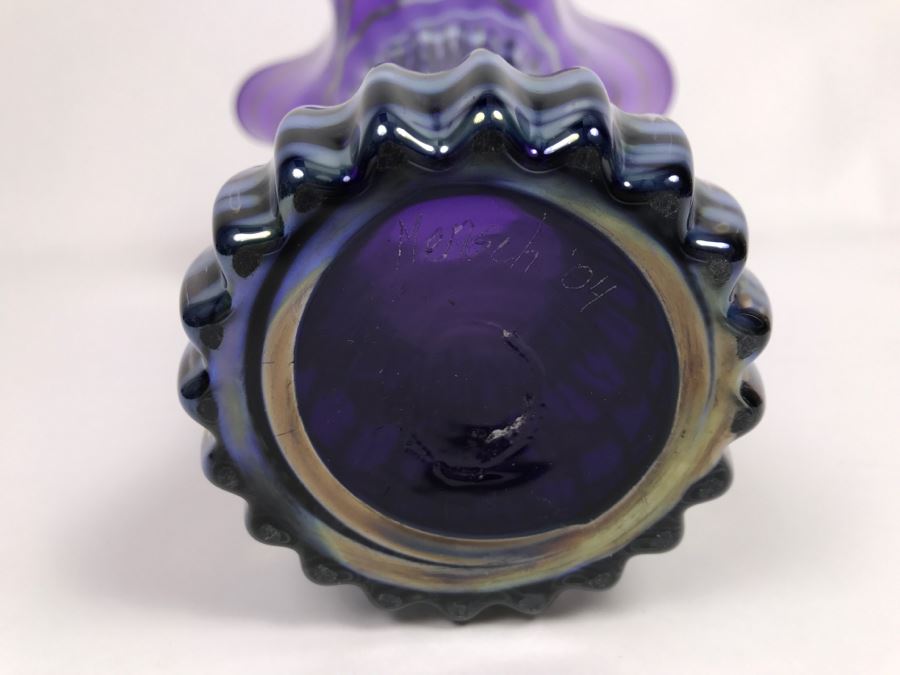 Vintage 2004 Mensch Glass Studio Art Glass Tall Vase Amethyst Flared Rim And Ribs [Photo 10]