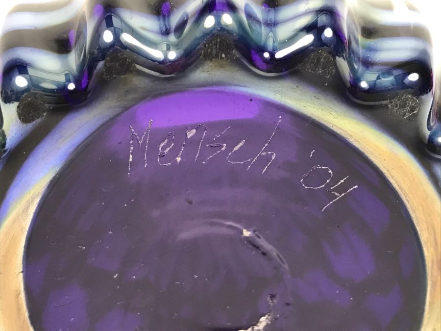 Vintage 2004 Mensch Glass Studio Art Glass Tall Vase Amethyst Flared Rim And Ribs [Photo 3]