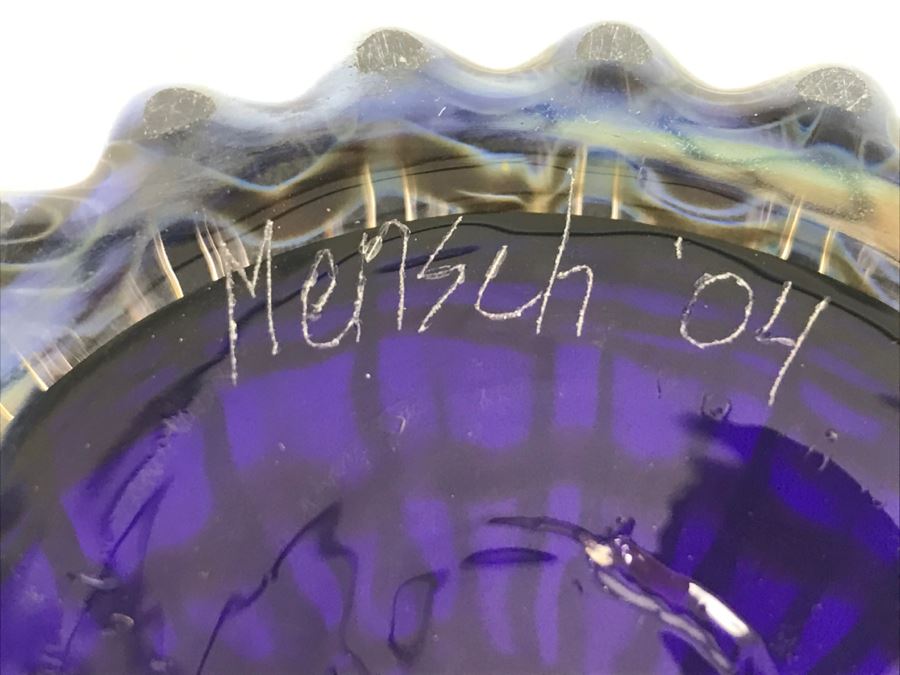 Vintage 2004 Mensch Glass Studio Art Glass Tall Vase Amethyst Flared Rim And Ribs [Photo 11]
