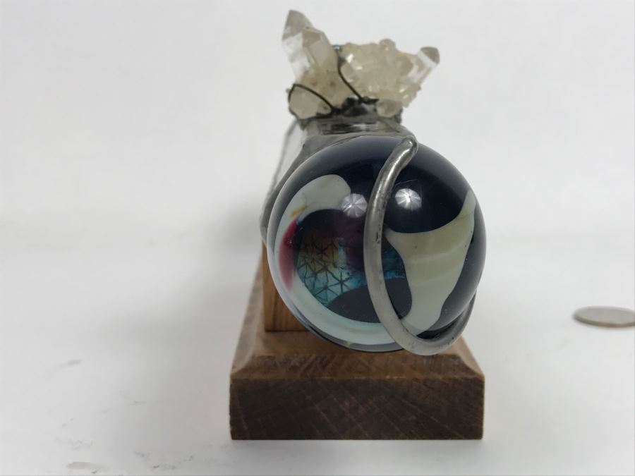 Signed Custom Kaleidoscope With Wooden Stand, Glass Marble And Crystals Signature Illegible [Photo 16]