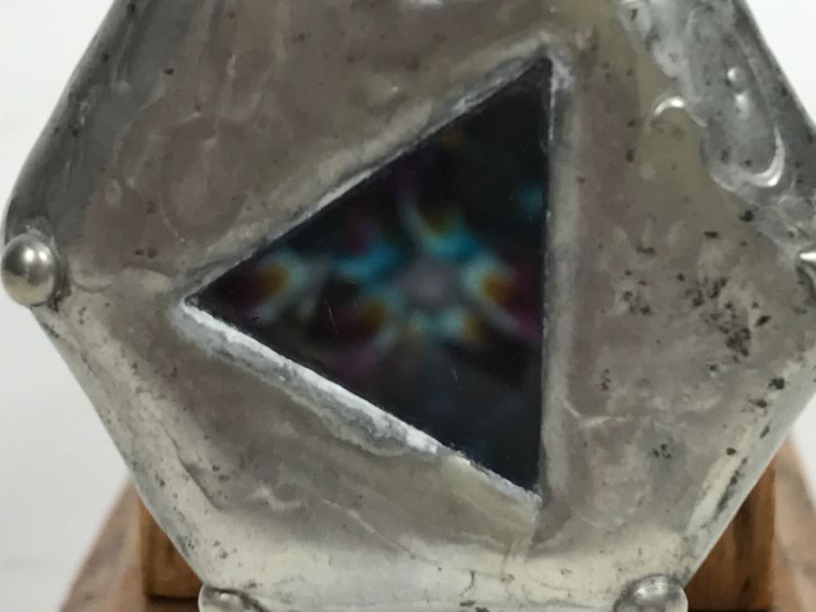Signed Custom Kaleidoscope With Wooden Stand, Glass Marble And Crystals Signature Illegible [Photo 18]
