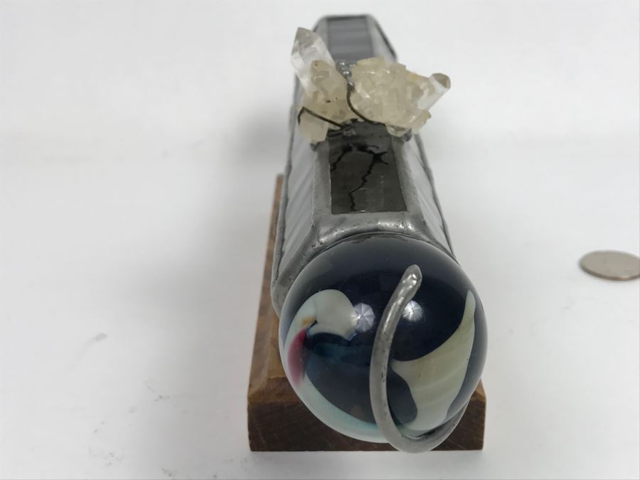 Signed Custom Kaleidoscope With Wooden Stand, Glass Marble And Crystals Signature Illegible [Photo 15]